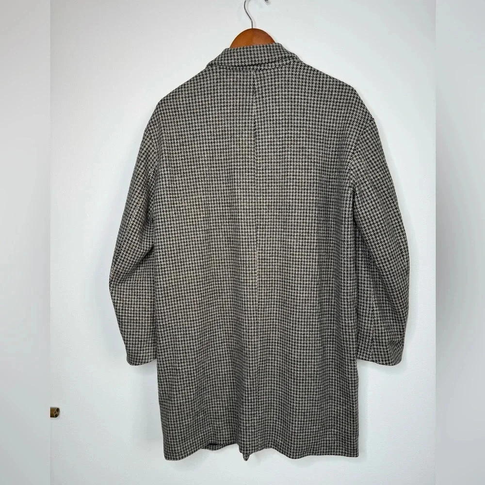 Zara Micro Check Cotton Blend Houndstooth One Button Longline Car‎ Coat Blazer